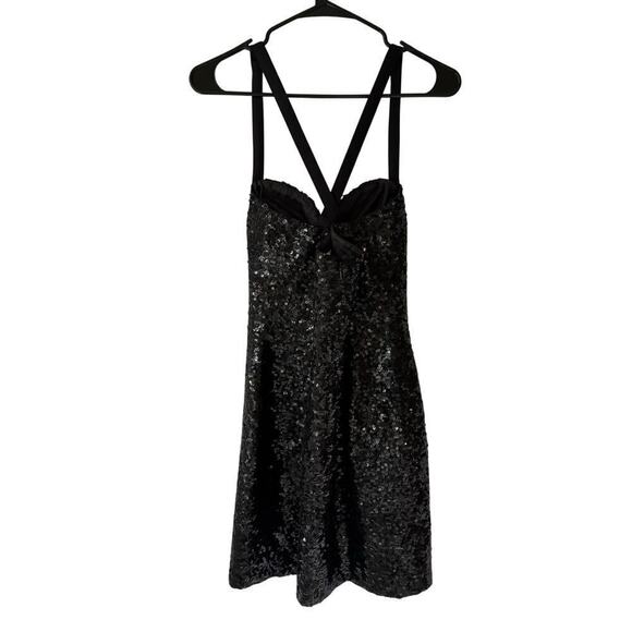 Vtg Niteline Womens Sequin Babydoll Mini Dress 6 Black Bow Formal Cocktail LBD - Picture 5 of 8